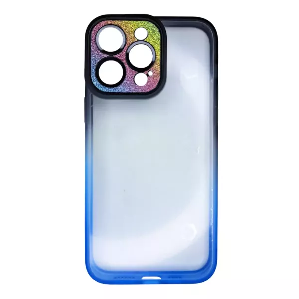 Funda Border Color Degrade Con Tapa Cámara Brillos IPhone 13 Pro Max Negro y Azul