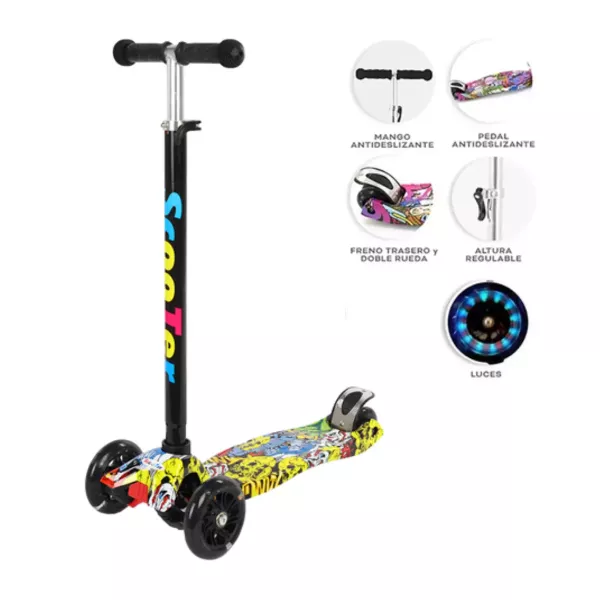 Monopatín Grafitti 3 Ruedas Con Luces S-2326