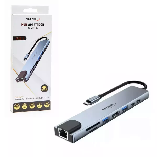 HUB Adaptador Tipo C 8 En 1 4K NM-8EN1 NETMAK