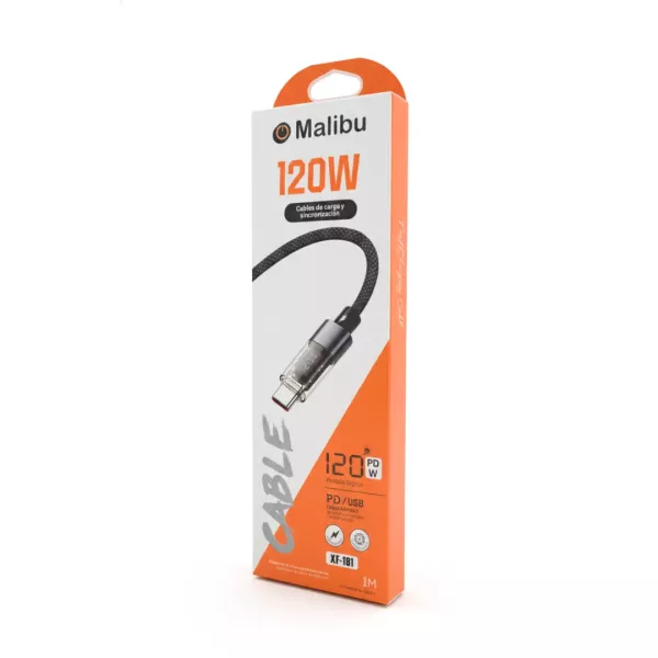 Cable De Datos Mallado Tipo C a Lightning Pantalla Digital 120W XF-191 Malibu
