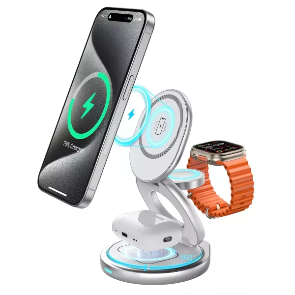 Base Multicarga Inalámbrica Giratoria 360° 3 en 1
