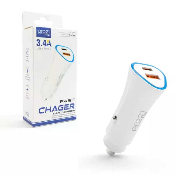 Cargador Auto USB + Tipo C 3.4A Pro21