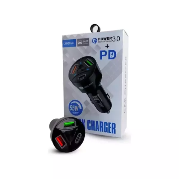 Cargador Auto Triple Entrada 55w