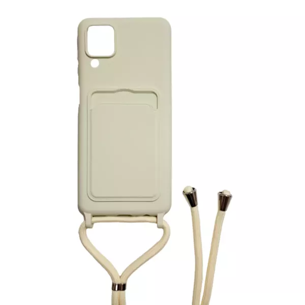 Funda Silicona Con Correa + Tarjetero Samsung A12 Crema