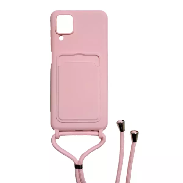 Funda Silicona Con Correa + Tarjetero Samsung A12 Rosa