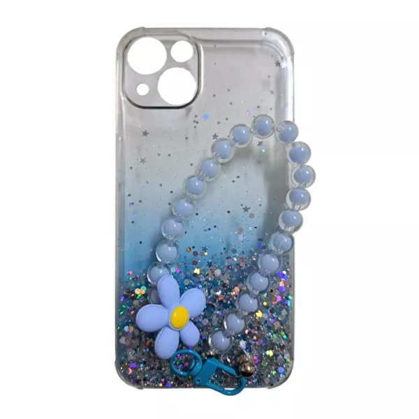 Funda Silicona Glitter Con Correa iPhone 16 Azul