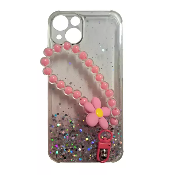 Funda Silicona Glitter Con Correa iPhone 16 Rosa