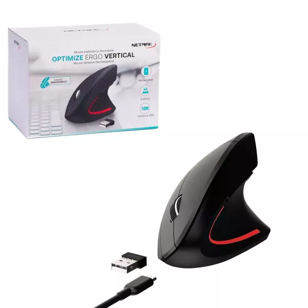 Mouse Vertical Inalámbrico Recargable NM-ERGO NETMAK