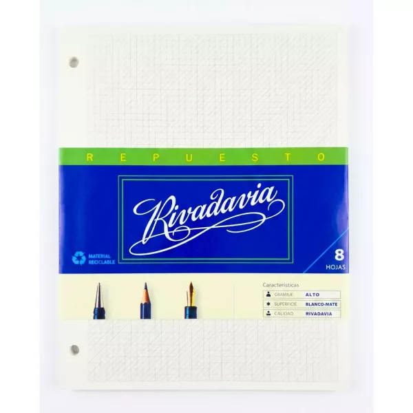 Repuesto Hojas Milimetradas Tamaño Carta x8 - Rivadavia